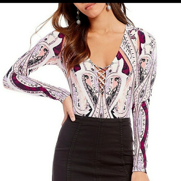 Free People Tops - Nwt. Free people purple ivory comb bodysui…
